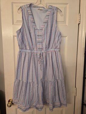 Light Blue Striped Sleeveless Cotton Dress